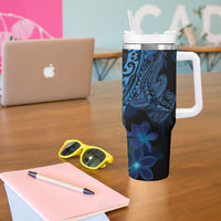 Blue Polynesia Shark Tattoo Tumbler With Handle With Polynesian Plumeria LT14 - Polynesian Pride