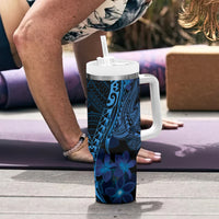 Blue Polynesia Shark Tattoo Tumbler With Handle With Polynesian Plumeria LT14 - Polynesian Pride
