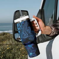 Blue Polynesia Shark Tattoo Tumbler With Handle With Polynesian Plumeria LT14 - Polynesian Pride