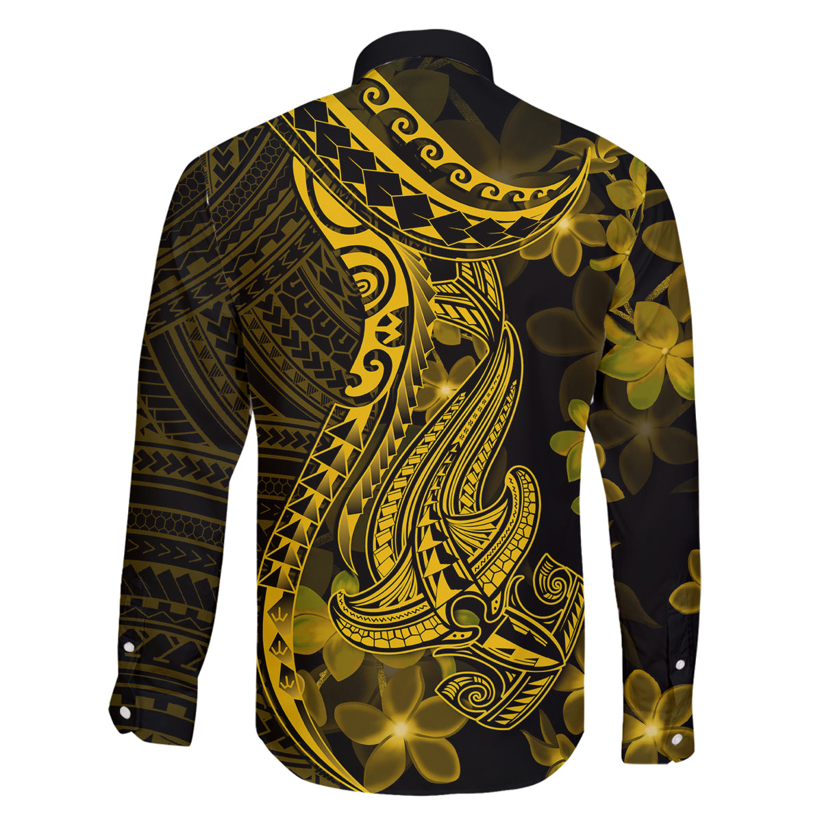 Gold Polynesia Shark Tattoo Family Matching Off Shoulder Short Dress and Hawaiian Shirt With Polynesian Plumeria LT14 - Polynesian Pride