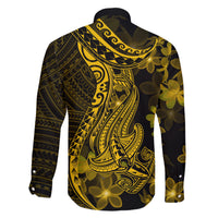 Gold Polynesia Shark Tattoo Family Matching Short Sleeve Bodycon Dress and Hawaiian Shirt With Polynesian Plumeria LT14 - Polynesian Pride