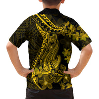Gold Polynesia Shark Tattoo Family Matching Summer Maxi Dress and Hawaiian Shirt With Polynesian Plumeria LT14 - Polynesian Pride