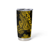 Gold Polynesia Shark Tattoo Tumbler Cup With Polynesian Plumeria