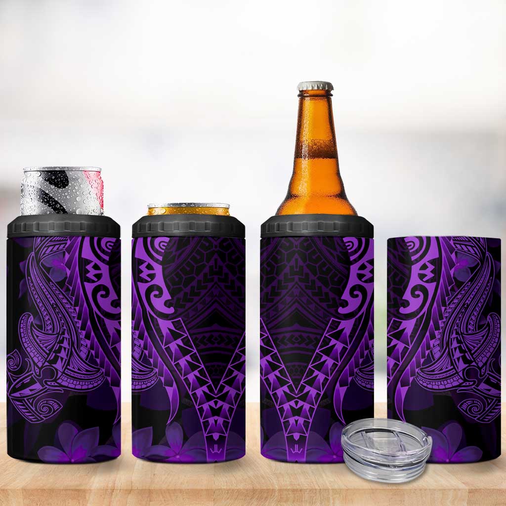 Purple Polynesia Shark Tattoo 4 in 1 Can Cooler Tumbler With Polynesian Plumeria LT14 - Polynesian Pride