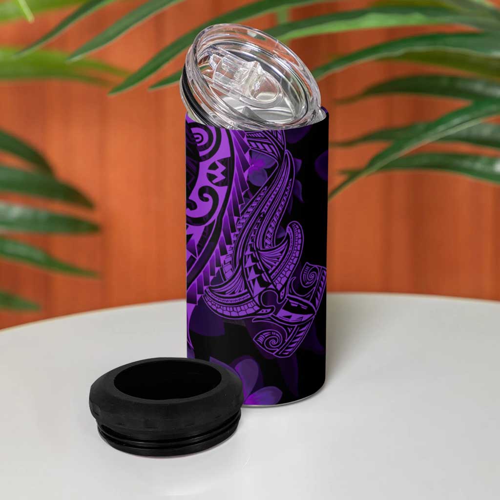 Purple Polynesia Shark Tattoo 4 in 1 Can Cooler Tumbler With Polynesian Plumeria LT14 - Polynesian Pride