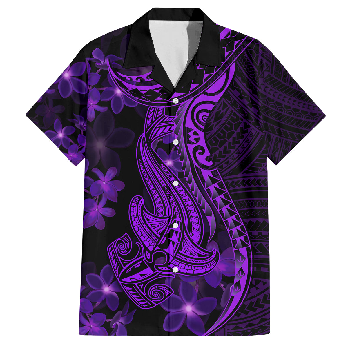Purple Polynesia Shark Tattoo Family Matching Tank Maxi Dress and Hawaiian Shirt With Polynesian Plumeria LT14 Dad's Shirt - Short Sleeve Purple - Polynesian Pride