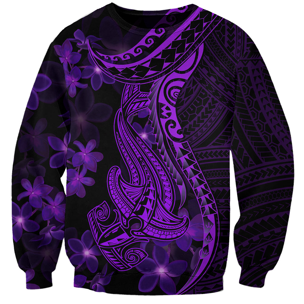 Purple Polynesia Shark Tattoo Sweatshirt With Polynesian Plumeria LT14 Unisex Purple - Polynesian Pride
