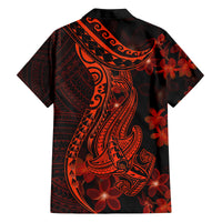 Red Polynesia Family Matching Off Shoulder Long Sleeve Dress and Hawaiian Shirt Shark Tattoo With Polynesian Plumeria LT14 - Polynesian Pride