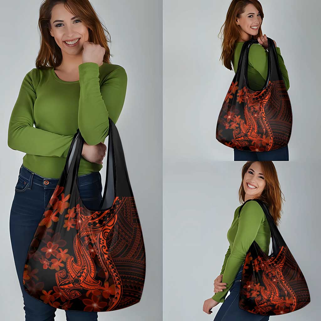 Red Polynesia Grocery Bag Shark Tattoo With Polynesian Plumeria