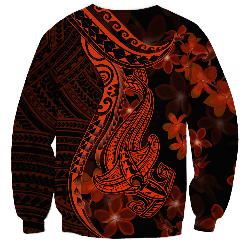 Red Polynesia Sweatshirt Shark Tattoo With Polynesian Plumeria LT14 - Polynesian Pride