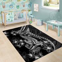 Black Polynesia Area Rug Shark Tattoo With Polynesian Plumeria LT14 - Polynesian Pride