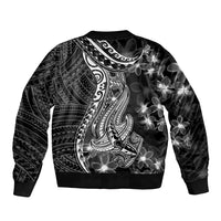 Black Polynesia Bomber Jacket Shark Tattoo With Polynesian Plumeria LT14 - Polynesian Pride