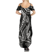 Black Polynesia Family Matching Summer Maxi Dress and Hawaiian Shirt Shark Tattoo With Polynesian Plumeria LT14 - Polynesian Pride