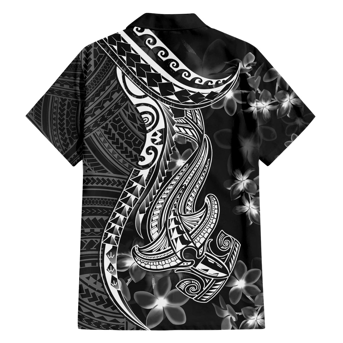 Black Polynesia Family Matching Tank Maxi Dress and Hawaiian Shirt Shark Tattoo With Polynesian Plumeria LT14 - Polynesian Pride