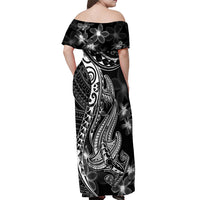 Black Polynesia Off Shoulder Maxi Dress Shark Tattoo With Polynesian Plumeria LT14 - Polynesian Pride