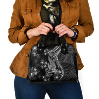 Black Polynesia Shoulder Handbag Shark Tattoo With Polynesian Plumeria LT14 - Polynesian Pride