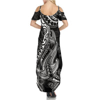 Black Polynesia Summer Maxi Dress Shark Tattoo With Polynesian Plumeria LT14 - Polynesian Pride