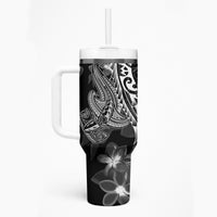 Black Polynesia Tumbler With Handle Shark Tattoo With Polynesian Plumeria LT14 - Polynesian Pride