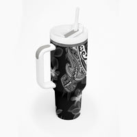 Black Polynesia Tumbler With Handle Shark Tattoo With Polynesian Plumeria LT14 - Polynesian Pride