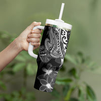 Black Polynesia Tumbler With Handle Shark Tattoo With Polynesian Plumeria LT14 - Polynesian Pride