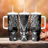 Black Polynesia Tumbler With Handle Shark Tattoo With Polynesian Plumeria LT14 - Polynesian Pride