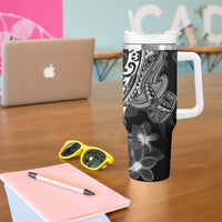 Black Polynesia Tumbler With Handle Shark Tattoo With Polynesian Plumeria LT14 - Polynesian Pride