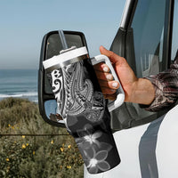 Black Polynesia Tumbler With Handle Shark Tattoo With Polynesian Plumeria LT14 - Polynesian Pride