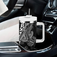 Black Polynesia Tumbler With Handle Shark Tattoo With Polynesian Plumeria LT14 - Polynesian Pride