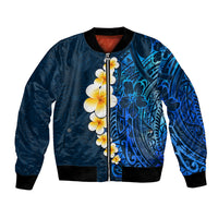 Blue Polynesia Bomber Jacket Plumeria Tropical Leaves With Galaxy Polynesian Art LT14 Unisex Blue - Polynesian Pride