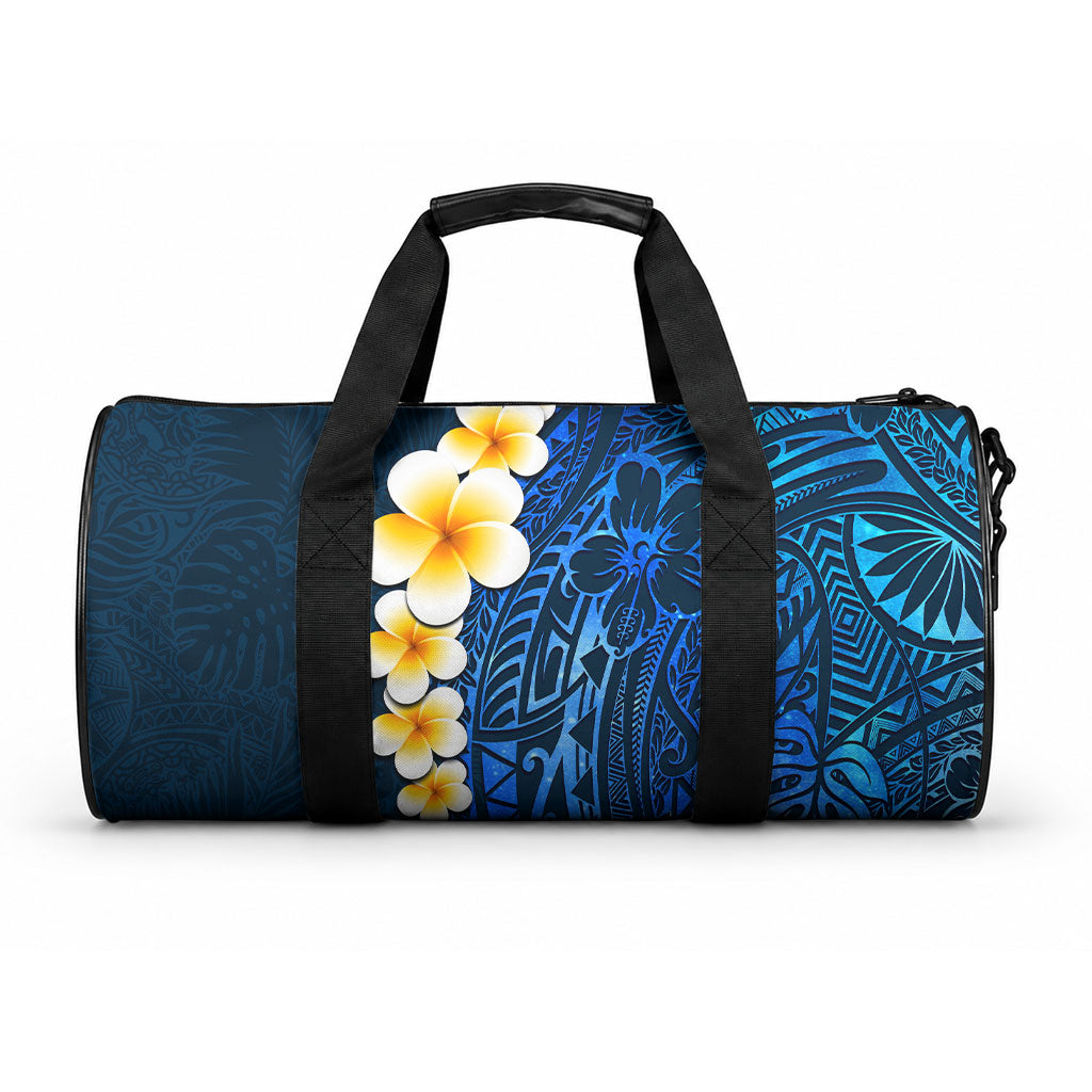 Blue Tropical Plumeria With Galaxy Polynesian Art Duffle Bag