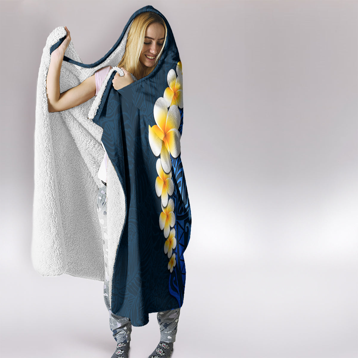 Blue Polynesia Hooded Blanket Plumeria Tropical Leaves With Galaxy Polynesian Art LT14 - Polynesian Pride