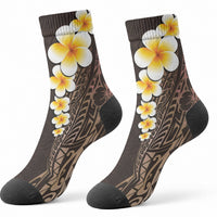 Brown Tropical Plumeria With Galaxy Polynesian Art Crew Socks LT14 - Polynesian Pride