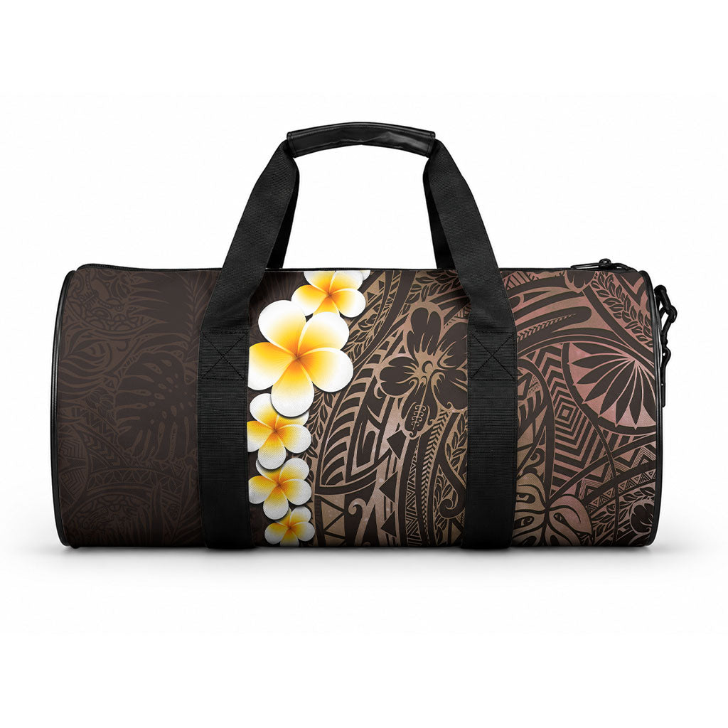 Brown Tropical Plumeria With Galaxy Polynesian Art Duffle Bag