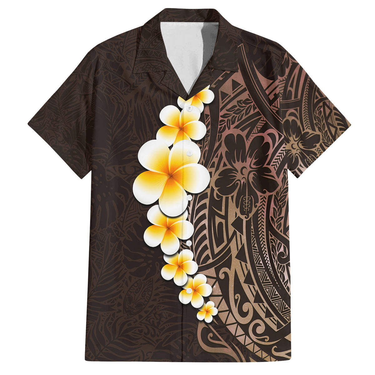Brown Polynesia Family Matching Tank Maxi Dress and Hawaiian Shirt Plumeria Tropical Leaves With Galaxy Polynesian Art LT14 Dad's Shirt - Short Sleeve Brown - Polynesian Pride