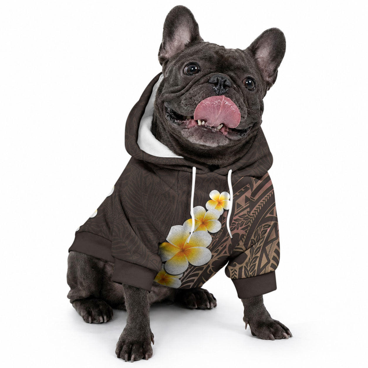 Brown Tropical Plumeria With Galaxy Polynesian Art Pet Hoodie