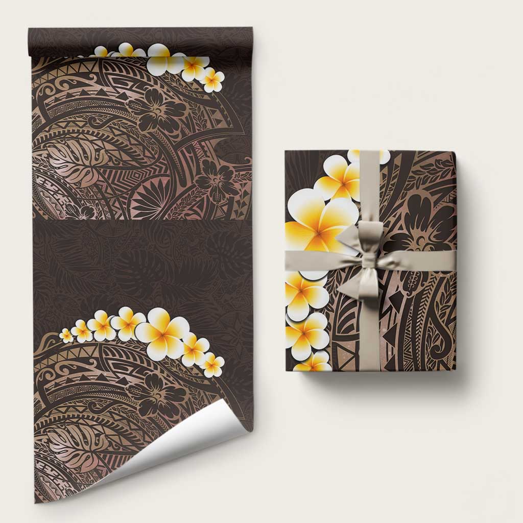Brown Polynesia Wrapping Paper Plumeria Tropical Leaves With Galaxy Polynesian Art