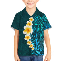 Turquosie Polynesia Family Matching Off Shoulder Short Dress and Hawaiian Shirt Plumeria Tropical Leaves With Galaxy Polynesian Art LT14 Son's Shirt Turquoise - Polynesian Pride
