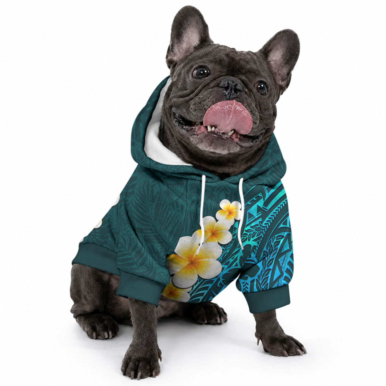 Turquoise Tropical Plumeria With Galaxy Polynesian Art Pet Hoodie