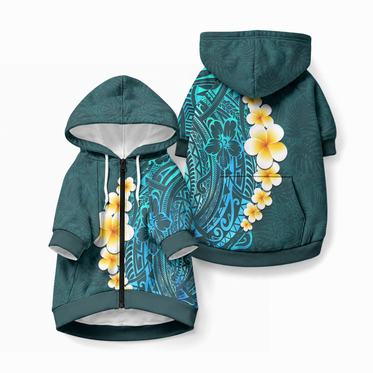 Turquoise Tropical Plumeria With Galaxy Polynesian Art Pet Hoodie