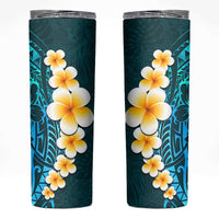 Turquosie Polynesia Skinny Tumbler Plumeria Tropical Leaves With Galaxy Polynesian Art LT14 Turquoise - Polynesian Pride
