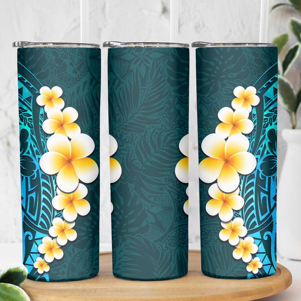 Turquosie Polynesia Skinny Tumbler Plumeria Tropical Leaves With Galaxy Polynesian Art LT14 - Polynesian Pride