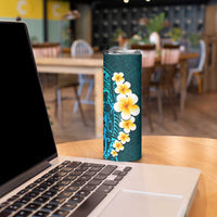 Turquosie Polynesia Skinny Tumbler Plumeria Tropical Leaves With Galaxy Polynesian Art LT14 - Polynesian Pride