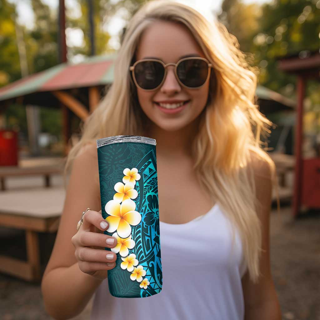 Turquosie Polynesia Skinny Tumbler Plumeria Tropical Leaves With Galaxy Polynesian Art LT14 - Polynesian Pride
