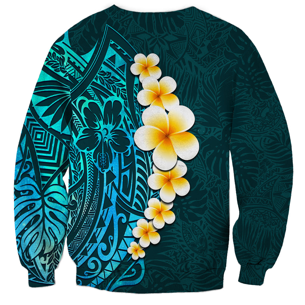 Turquosie Polynesia Sweatshirt Plumeria Tropical Leaves With Galaxy Polynesian Art LT14 - Polynesian Pride