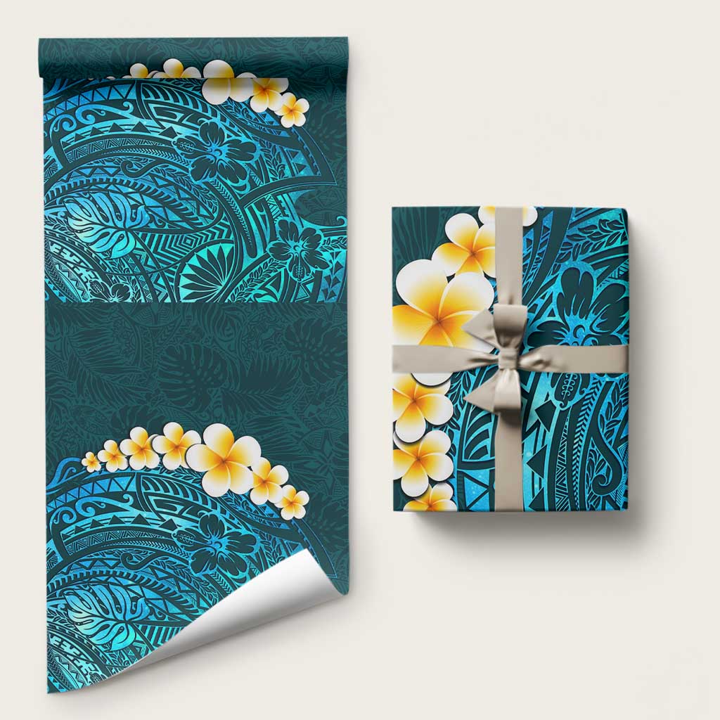 Turquosie Polynesia Wrapping Paper Plumeria Tropical Leaves With Galaxy Polynesian Art