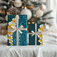 Turquosie Polynesia Wrapping Paper Plumeria Tropical Leaves With Galaxy Polynesian Art