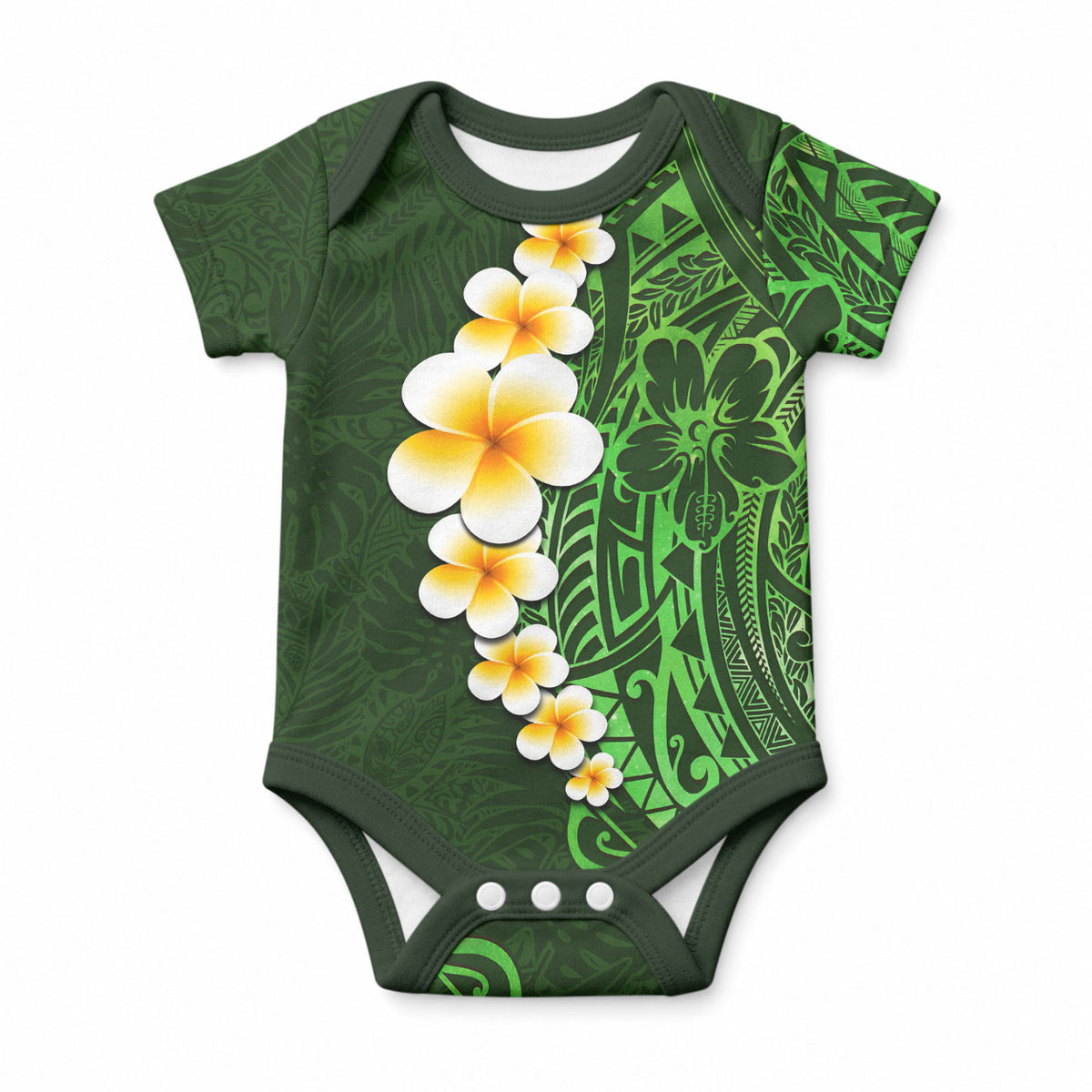 Green Tropical Plumeria With Galaxy Polynesian Art Baby Onesie