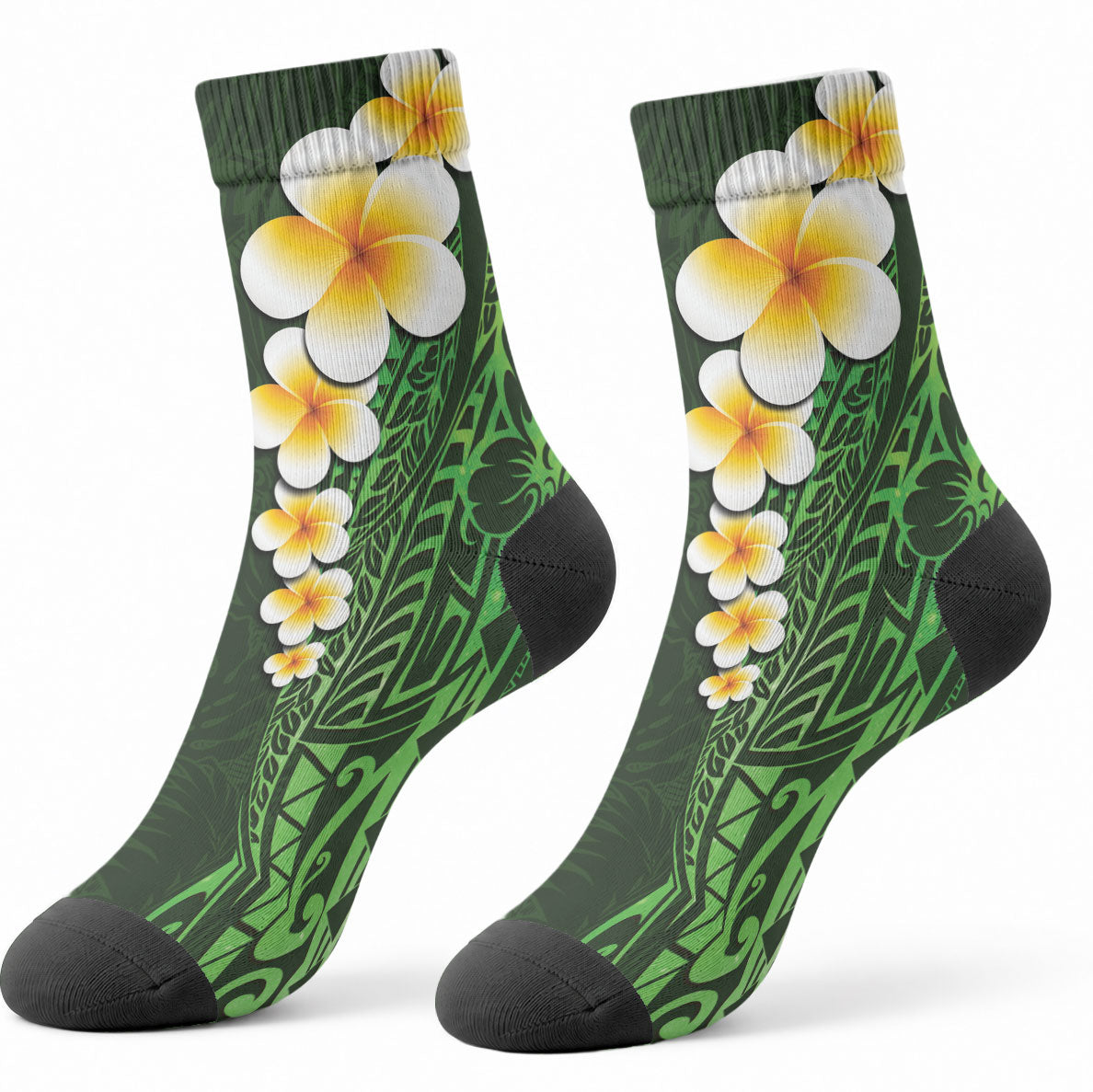 Green Tropical Plumeria With Galaxy Polynesian Art Crew Socks LT14 - Polynesian Pride