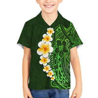 Green Polynesia Kid Hawaiian Shirt Plumeria Tropical Leaves With Galaxy Polynesian Art LT14 Kid Green - Polynesian Pride