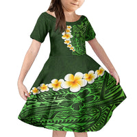 Green Polynesia Kid Short Sleeve Dress Plumeria Tropical Leaves With Galaxy Polynesian Art LT14 KID Green - Polynesian Pride